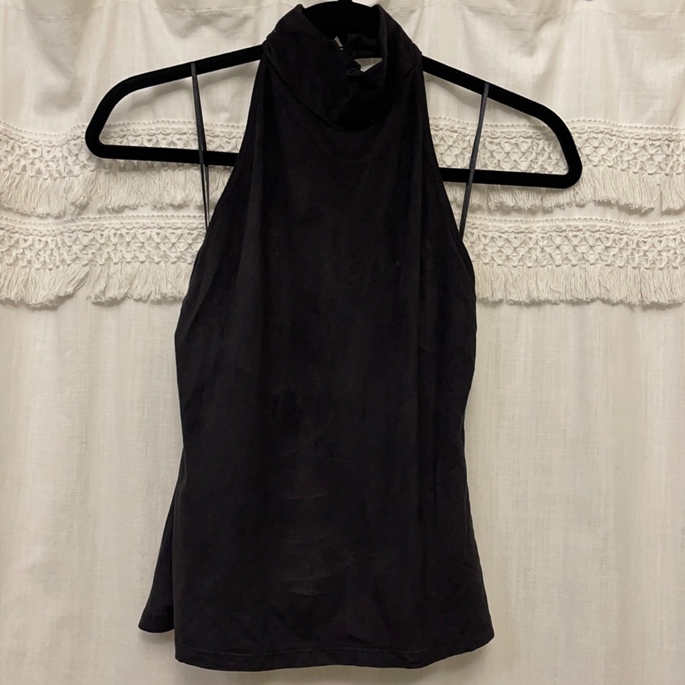 Boutique Black Velvet High Neck Backless Top